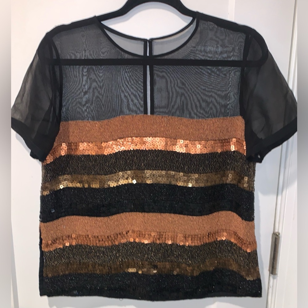 JÉ MATADI by Sean Mehta Silk Beaded‎ Mesh Top Size L Couture Evening